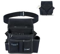 MELOTOUGH Professional Tool Belt Pouch,Small Tool Pouch with Belt,Left/Right Hammer Holder,Design Multi-Functional Pockets for Electrician/Carpenter/Construction, Waist Fits 32-50 Inches,Black