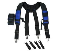 MELOTOUGH Tool Belt Suspenders Construction Work Belt Suspenders with detachable phone holder comfortable foam shoulder padder (Blue)