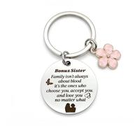 MELOYOLO Bonus Sister Keyring | Step Sis/ter Gift | Family Isn't Always About Blood Birthday Present | Thoughtful Step Sister Jewelry