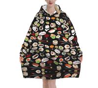 MELPHI Japanese Sushi Black Print Blanket Hoodie Suitable For Valentine'S Day, Thanksgiving, Christmas, New Year And Other Cold Seasons.