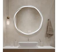 MELPHI LED Bathroom Mirror, Circle Wall Mirror, Stepless Dimmable Wall Mirrors with Anti-Fog, Shatter-Proof, Memory, 3 Colors, Double LED Vanity Mirror (Color : Three-color defogging, Size : 60cm)