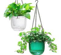 Melphoe 2 Pack Self Watering Hanging Planters Indoor Flower Pots, 6.5 Inch Outdoor Hanging Plant Pot Basket, Plant Hanger with 3Hooks Drainage Holes for Garden Home