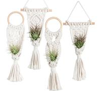 Melphoe 4 Pack Air Plants Holders Stand Air Fern Macrame Plant Hanger Indoor Hanging Planter Basket for Tillandsias Display, Boho Home Decoration Gift Idea