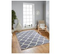 Melrose Carved Trellis Patterned Large Grey Area Rug 160X230Cm