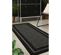 Melrose County Flatweave Black Bordered Medium Indoor Non-Slip Area Runner Rug 060/180Cm