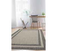 Melrose County Flatweave Grey Bordered Indoor Non-Slip Area Rug 060/110Cm