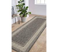 Melrose County Flatweave Grey Bordered Indoor Non-Slip Large Area Runner Rug 060/230Cm