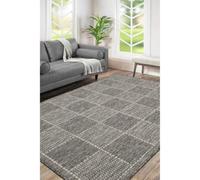 Melrose County Flatweave Grey Steel Check Design Indoor Non-Slip Medium Area Rug 120/160Cm