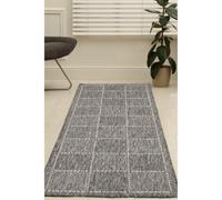 Melrose County Flatweave Grey Steel Check Design Indoor Non-Slip Medium Area Runner Rugs 060/180Cm
