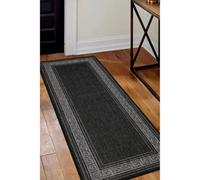 Melrose County Flatweave New Black Bordered Indoor Non-Slip Area Runner Rug 060/180Cm