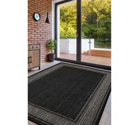 Melrose County Flatweave New Black Bordered Indoor Non-Slip Small Area Rug 080/150Cm