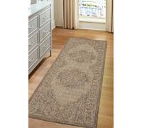 Melrose County Sisal Inspired Traditional Medallion Medium Latte Non-Slip Area Runner Rug 060/180Cm