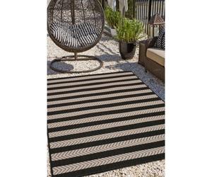Melrose Eden Monochrome Striped Design Pile Height 3mm X-Large Area Indoor Outdoor Rug - 200/290Cm