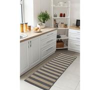 Melrose Eden Navy Stripe Design Pile Height 3mm Indoor Outdoor Area Runner Rug - 67/200Cm