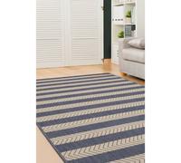 Melrose Eden Navy Stripe Design Pile Height 3mm Indoor Outdoor X-Large Area Rug - 200/290Cm