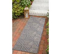 Melrose Eden Patches Navy Stripes Indoor Outdoor Area Runner Rug 3mm Pile Height - 67/200Cm