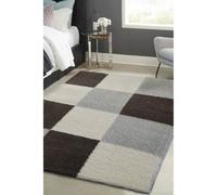 Melrose Grey Shaggy High Pile Block Design Medium Area Indoor Rug 120/170Cm
