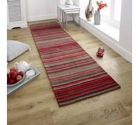 Melrose Mubai Stripe Wool Made Red Runner Area Rug 060/230Cm