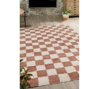 Melrose Nomadic Shaggy Orange Colour Chequer Patterned Indoor Large Area Rug 160/230Cm
