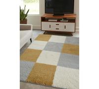 Melrose Orange Grey Shaggy High Pile Block Design Medium Area Indoor Rug 120/170Cm