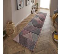 Melrose Salerno Pink Triangles Patterned Design Large Indoor Area Runner Rug 060/230Cm