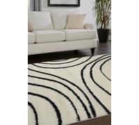 Melrose Shaggy Iso Ivory Patterned Black Wave Lines Indoor Medium Area Rug 120/170Cm