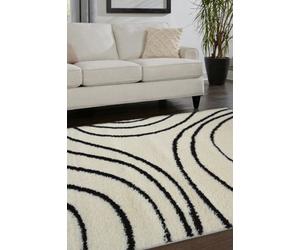 Melrose Shaggy Iso Ivory Patterned Black Wave Lines Indoor Medium Area Rug 120/170Cm