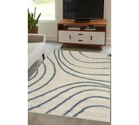 Melrose Shaggy Iso Ivory Patterned Blue Wave Lines Indoor Medium Area Rug 120/170Cm