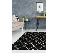 Melrose Shaggy Nomadic Black White Patterned Lines Indoor Medium Area Rug 120/170Cm