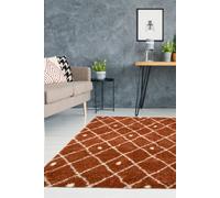 Melrose Shaggy Nomadic Orange White Patterned Lines Indoor X-Large Area Rug 200/290Cm