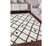 Melrose Shaggy Nomadic White Patterned Black Lines Indoor Large Area Rug 160/230Cm