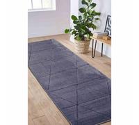 Melrose Solid Blue Lines Design Indoor Area Runner Rug 12mm Pile Height 060/200Cm