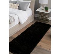 Melrose Super Soft Venus Shaggy Snuggly Plain Black Area Runner Rug 060/200Cm