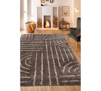 Melrose Voyage Shaggy Taupe Lines Patterned Indoor Large Area Rug 160/230Cm