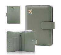 Melsbrinna Premium Leather Passport Holder Covers Case, Waterproof Rfid Blocking Travel Wallet Passport Holder with Pen Holder, Cute Passport Book for Women/Men, AIR-MOSS GREEN, 14.5*12*1.6CM, Airtag