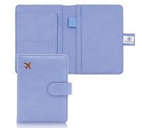 Melsbrinna Premium Leather Passport Holder Covers Case, Waterproof Rfid Blocking Travel Wallet Passport Holder with Pen Holder, Cute Passport Book for Women/Men, AR-Light blue, Simplicity