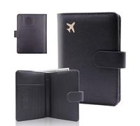 Melsbrinna Premium Leather Passport Holder Covers Case, Waterproof Rfid Blocking Travel Wallet Passport Holder with Pen Holder, Cute Passport Book for Women/Men, AIR-BLACK, 14.5*12*1.6CM, Airtag