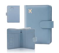 Melsbrinna Premium Leather Passport Holder Covers Case, Waterproof Rfid Blocking Travel Wallet Passport Holder with Pen Holder, Cute Passport Book for Women/Men, AIR-GREY GREEN, 14.5*12*1.6CM, Airtag