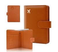 Melsbrinna Premium Leather Passport Holder Covers Case, Waterproof Rfid Blocking Travel Wallet Passport Holder with Pen Holder, Cute Passport Book for Women/Men, AIR-BROWN, 14.5*12*1.6CM, Airtag