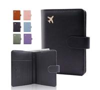 Melsbrinna Premium Leather Passport Holder Covers Case, Waterproof Rfid Blocking Travel Wallet Passport Holder with Pen Holder, Cute Passport Book for Women/Men, UP-BLACK, 14.5*12*1.8CM, Upgrade