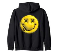 Melted Happy Face Tongue Out Retro Distorted Smile Face Zip Hoodie
