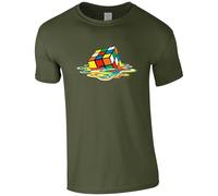 Melted Rubiks Cube Men's T-Shirt (UK, Alpha, 4XL, Regular, Regular, Olive)