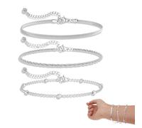 Melteine 3 Pcs Silver Bracelet for Women, Layered Dainty Link Chain Bracelet, Adjustable Link Charm Bracelet Set, Jewelry Gift for Her Anniversary Birthday Party