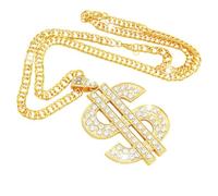 Melteine Gold Chain Dollar Sign Necklace Pendant, Fancy Dress 80s 90s Hip Hop Accessories with Rhinestones, Rapper Chain for Men Women Hip Hop Punk Cosplay
