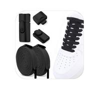 Melteine No Tie Elastic Shoelaces, 2 Pairs Adjustable Lace Replacement with Metal Buckles for Trainers and Boots, Black Flat Elasticated Laces for Adults and Kids - 8mm Wide One Size Fit All