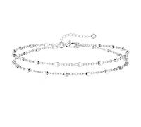 Melteine Silver Anklets for Women, Adjustable Layered Anklet 925 Sterling Silver Ankle Bracelets for Women Trendy Dainty Waterproof Beaded Rope Link Beach Foot Jewelry