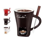 Meltie Cup, Ceramic Sweet Chocolate Fondue Cup, Portable Handmade Chocolates Melting Mug Set with Forks, for Date Night, Birthday, Wedding and More (Brown)