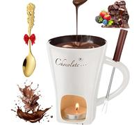 Meltie Cup, Chocolate Fondue Mug Set, Chocolate Melting Cup, Mini Ceramic Melting Mug with Forks, Sweet Fondue Set Without Tealights for Date Night Birthday Wedding Gifts (White)
