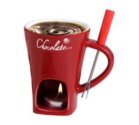 Meltie Cup,Chocolate Fondue Mug with Fork and Candle,Portable Ceramic Melting Cups for Desserts,Ideal Gifts for Birthday Date Night Wedding Party (Red)