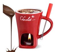 Meltie Cup, Chocolate Fondue Mug with Forks, Mini Simmer Melting Ceramic Cup Set for Chocolate Cheese & Desserts, Ideal Gifts for Date Nights Birthdays Anniversary Weddings(Red)